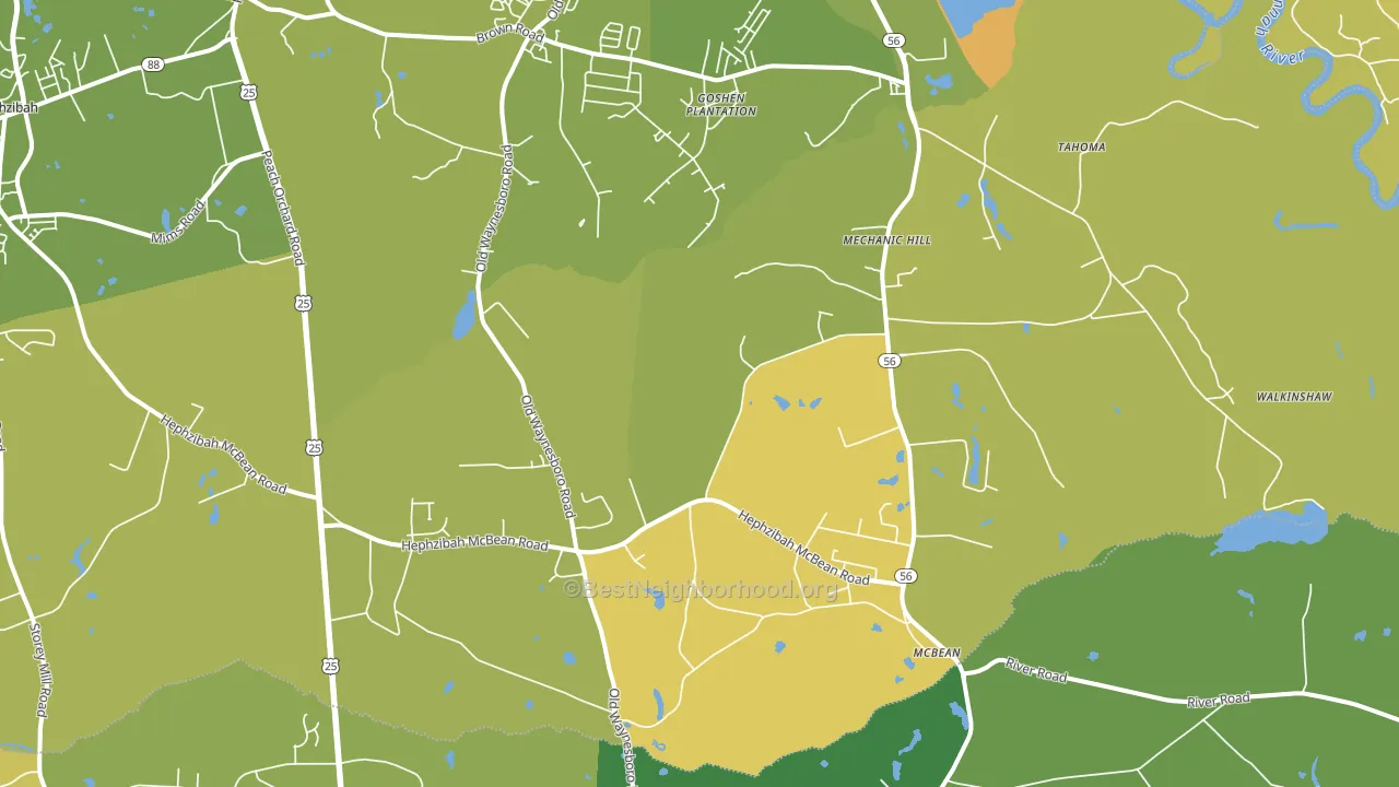 Mcbean, Hephzibah, GA block-group voter-turnout map