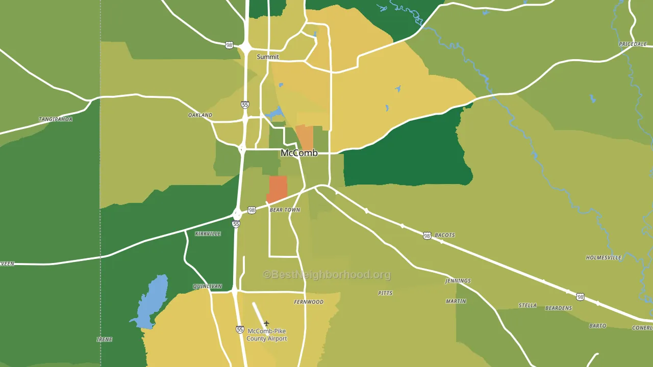 Mccomb, MS block-group voter-turnout map
