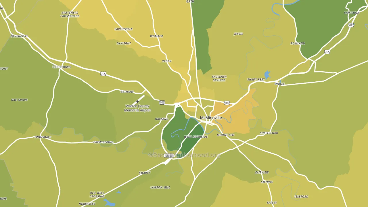 McMinnville, TN block-group voter-turnout map
