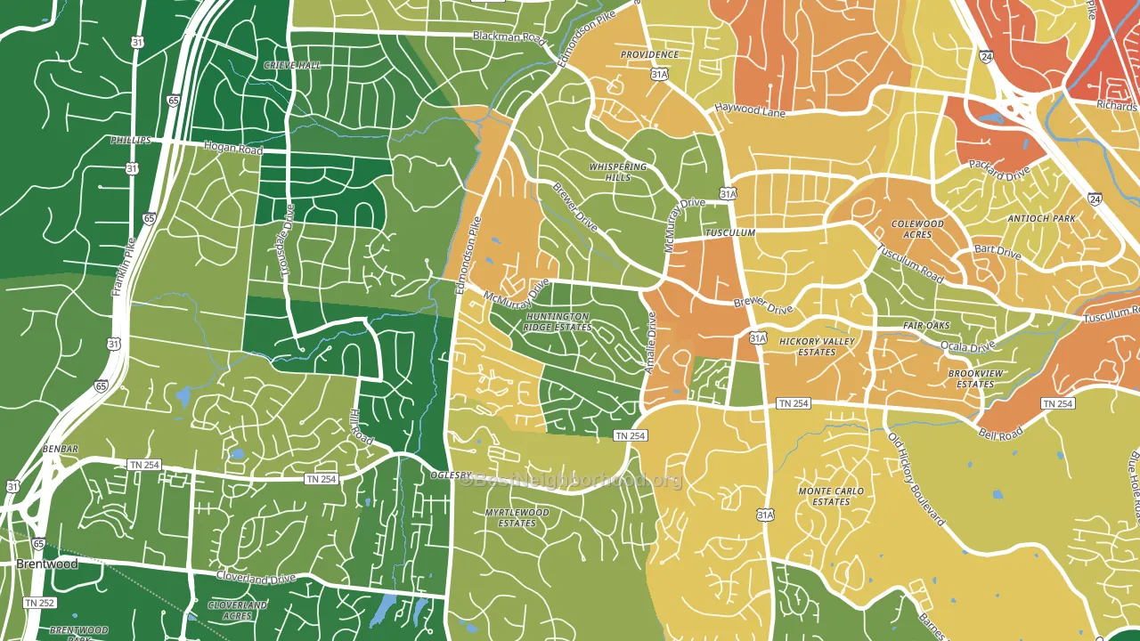 McMurray-Huntingdon, Nashville, TN block-group voter-turnout map