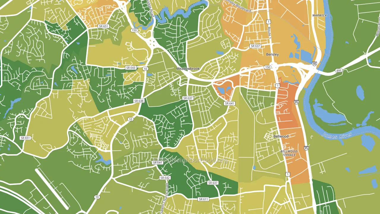 Meadowbrook, VA block-group voter-turnout map