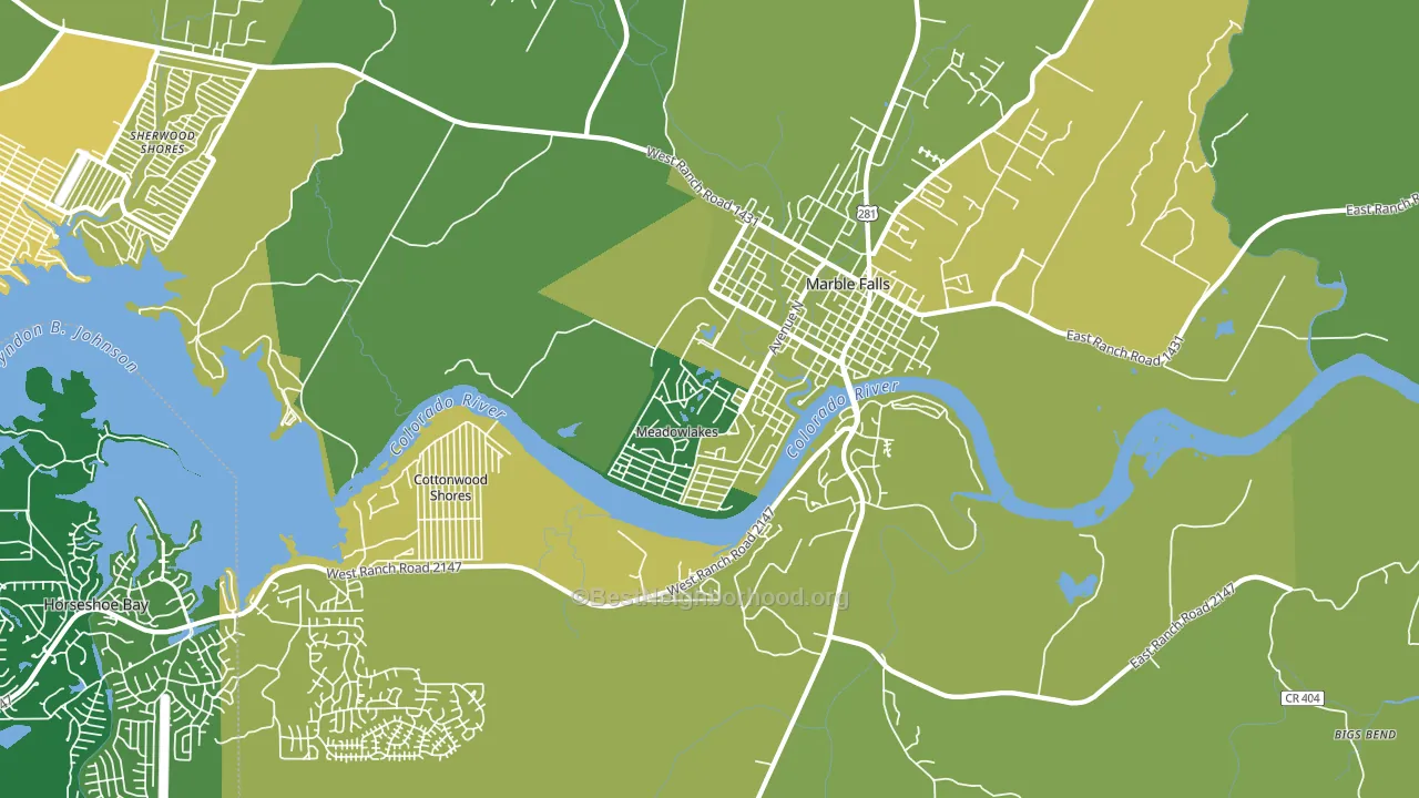 Meadowlakes, TX block-group voter-turnout map