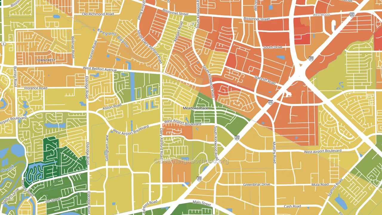 Meadows Place, TX block-group voter-turnout map