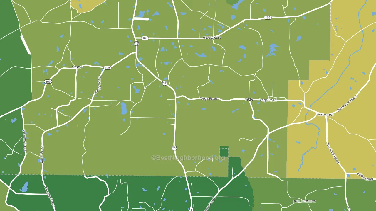 Meansville, GA block-group voter-turnout map