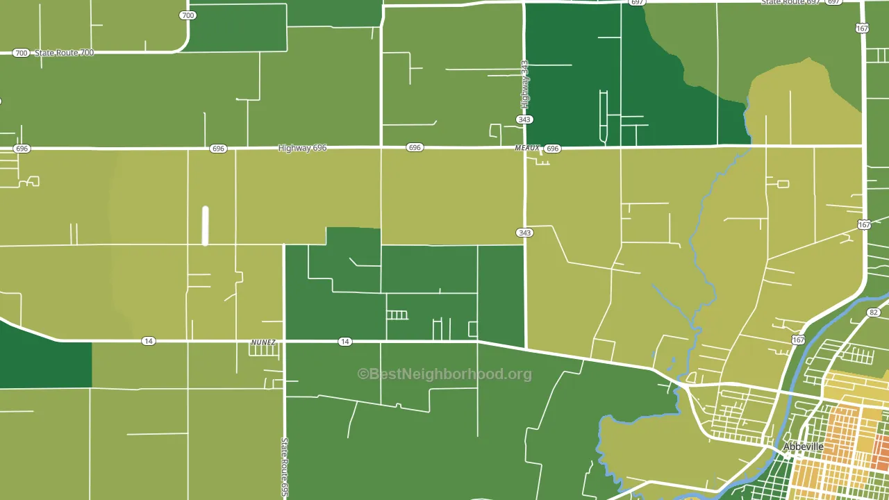 Meaux, LA block-group voter-turnout map