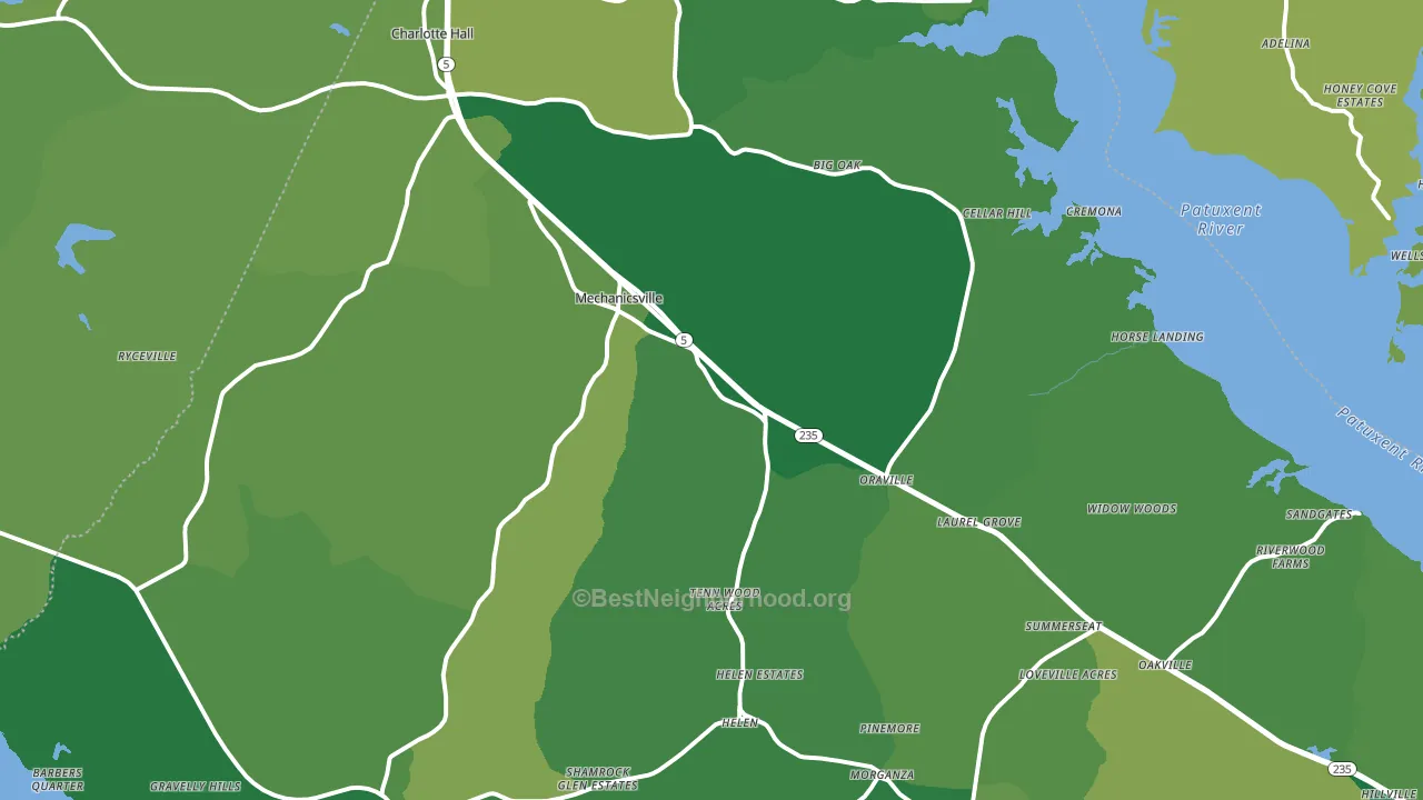 Mechanicsville, MD block-group voter-turnout map