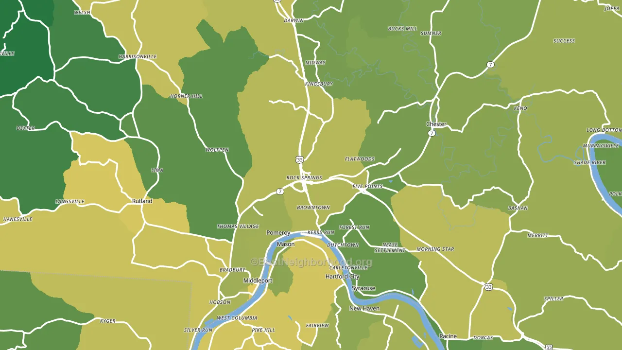 Meigs County, OH block-group voter-turnout map
