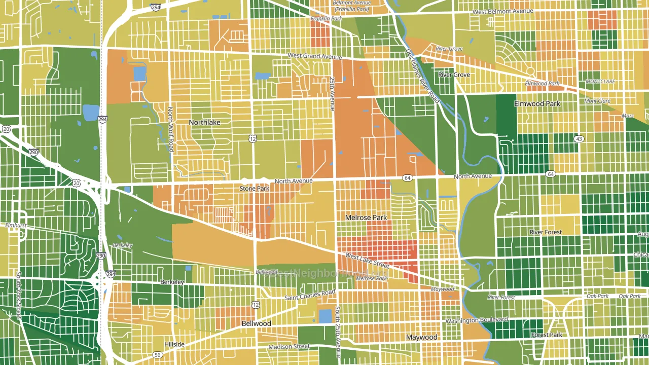 Melrose Park, IL block-group voter-turnout map