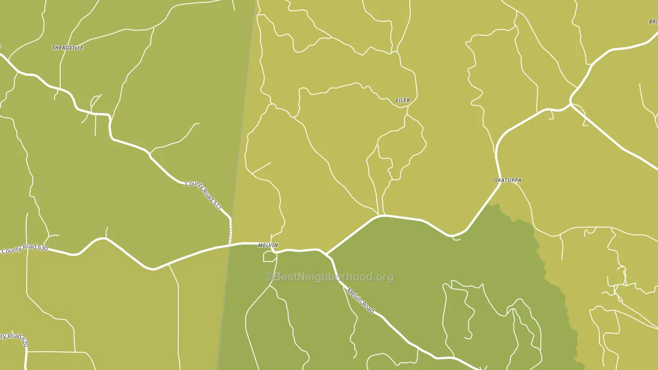 Melvin, AL block-group voter-turnout map