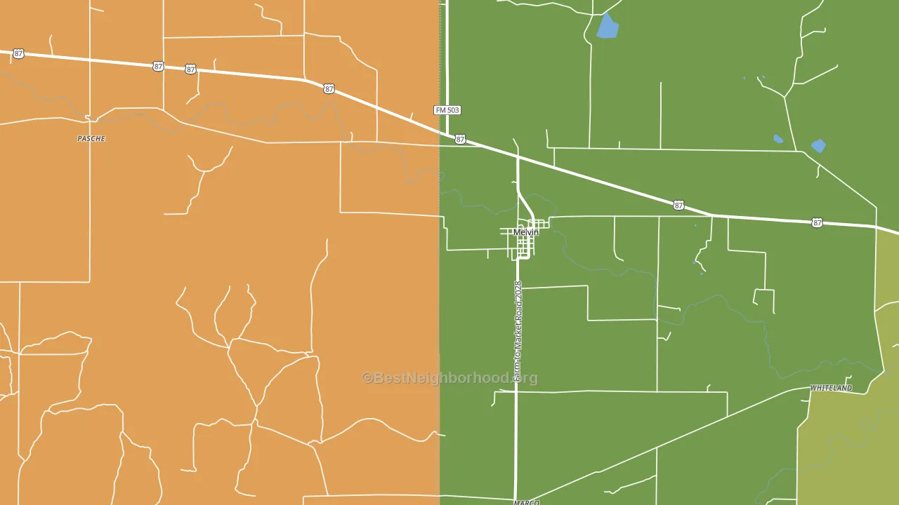 Melvin, TX block-group voter-turnout map