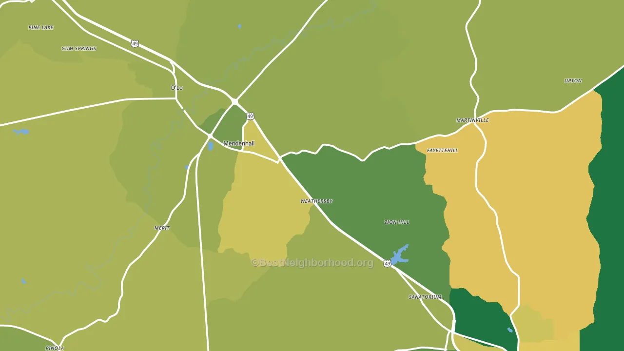 Mendenhall, MS block-group voter-turnout map