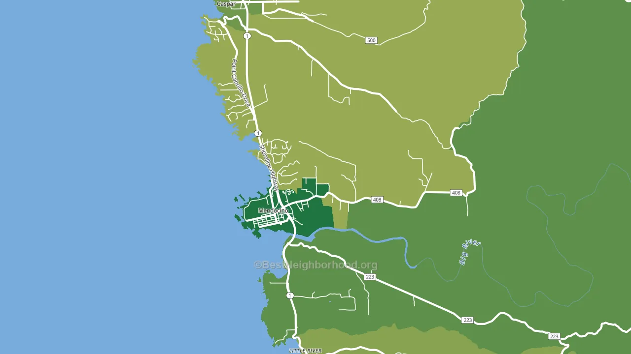 Mendocino, CA block-group voter-turnout map