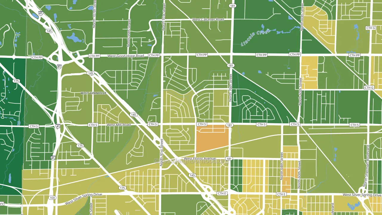 Menomonee River Hills, Milwaukee, WI block-group voter-turnout map
