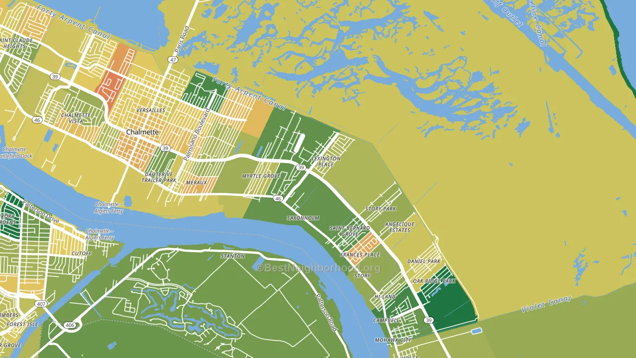 Meraux, LA block-group voter-turnout map