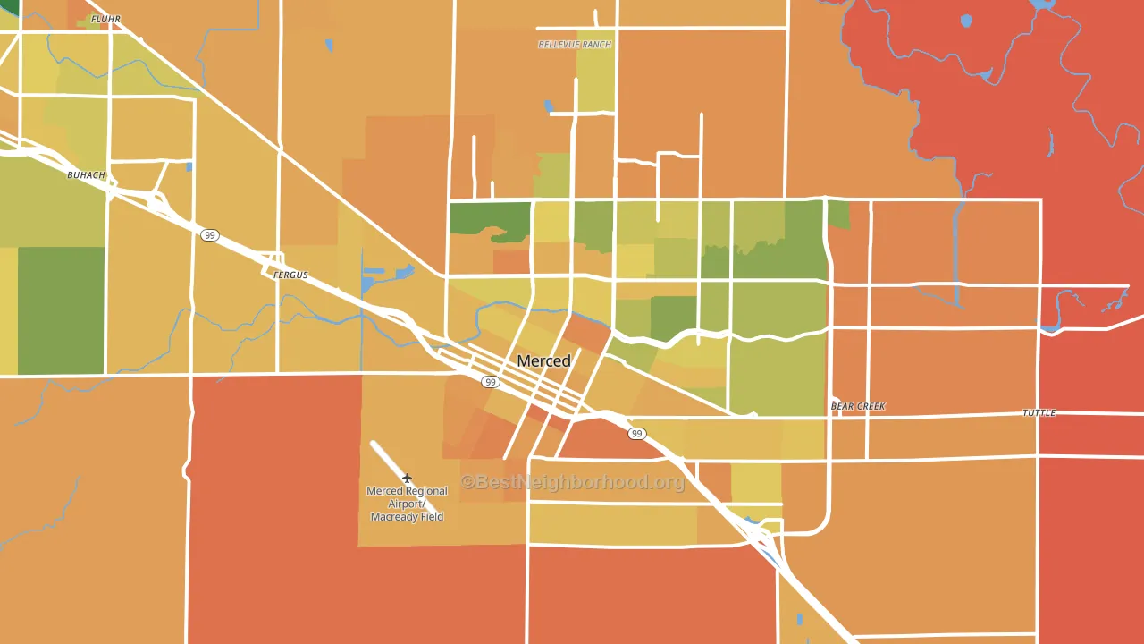 Merced, CA block-group voter-turnout map