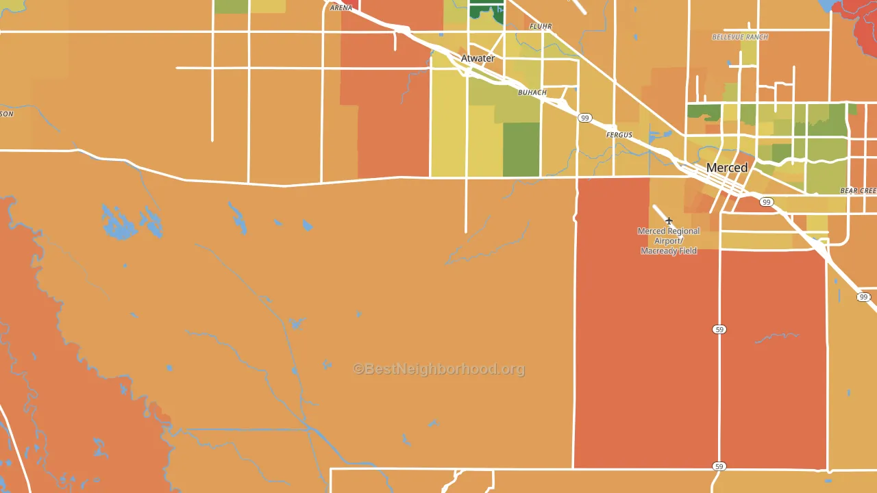 Merced County, CA block-group voter-turnout map