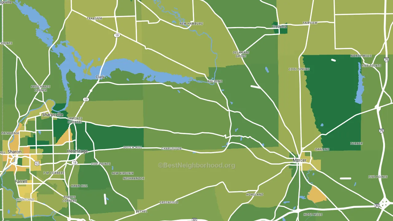 Mercer County, PA block-group voter-turnout map