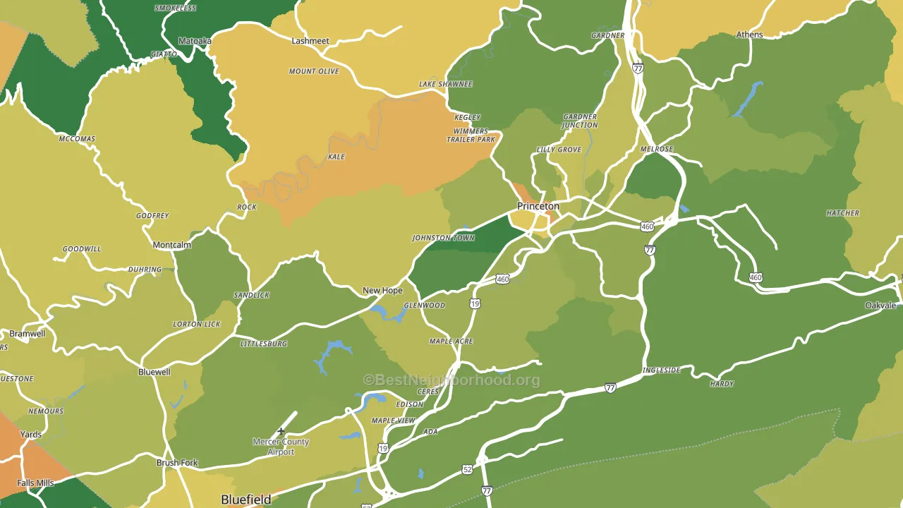 Mercer County, WV block-group voter-turnout map
