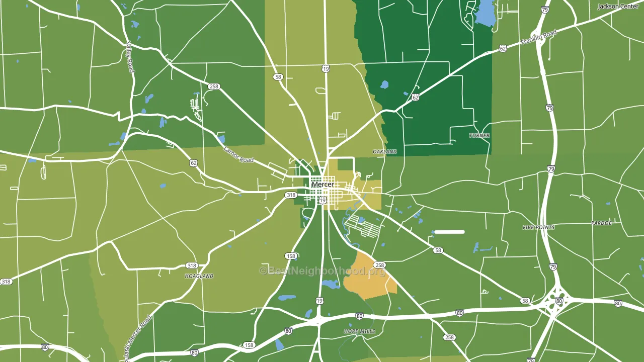 Mercer, PA block-group voter-turnout map