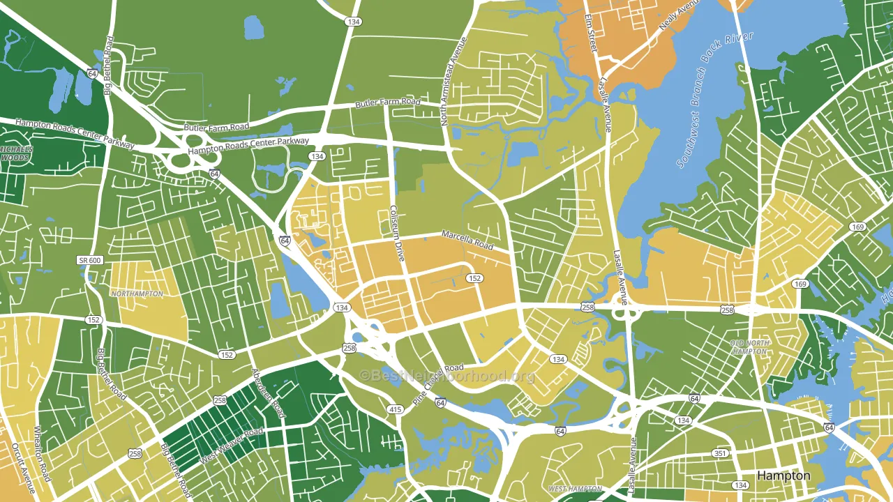 Mercury Central, Hampton, VA block-group voter-turnout map
