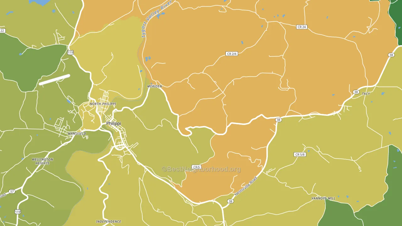 Meriden, WV block-group voter-turnout map