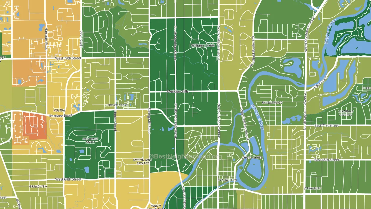 Meridian Hills, IN block-group voter-turnout map