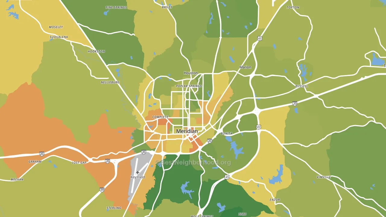 Meridian, MS block-group voter-turnout map