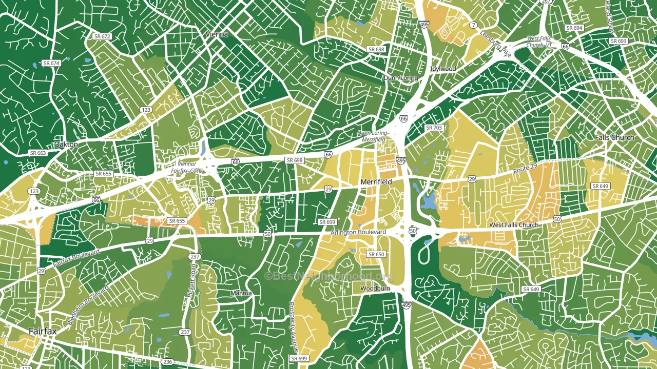 Merrifield, Fairfax, VA block-group voter-turnout map