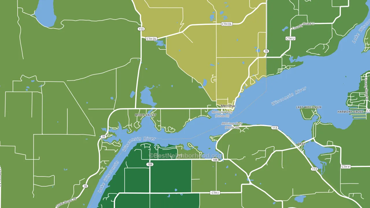 Merrimac, WI block-group voter-turnout map