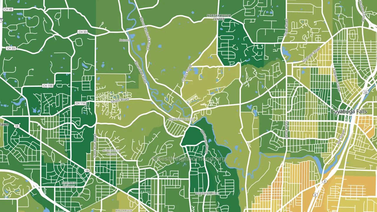 Merriman Valley, Akron, OH block-group voter-turnout map