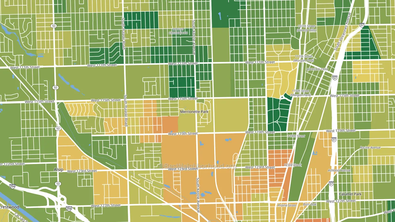 Merrionette Park, IL block-group voter-turnout map