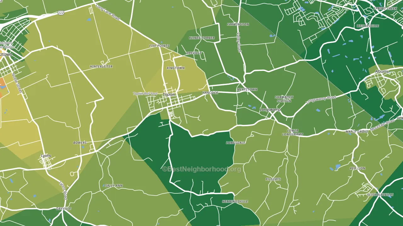 Mertztown, PA block-group voter-turnout map