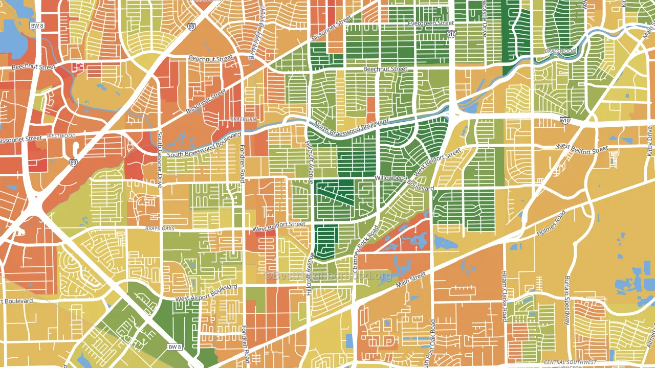 Meyerland, Houston, TX block-group voter-turnout map
