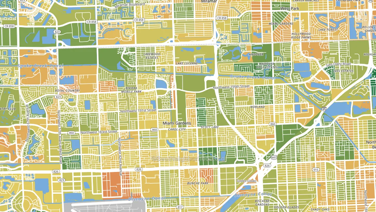 Miami Gardens, FL block-group voter-turnout map