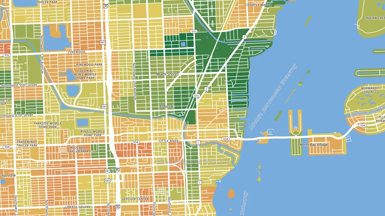 Miami Shores, FL block-group voter-turnout map