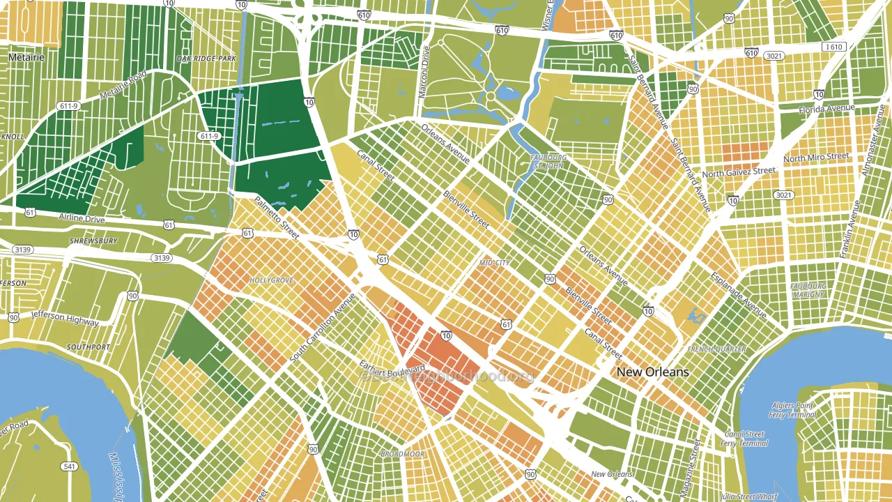 Mid-City, New Orleans, LA block-group voter-turnout map