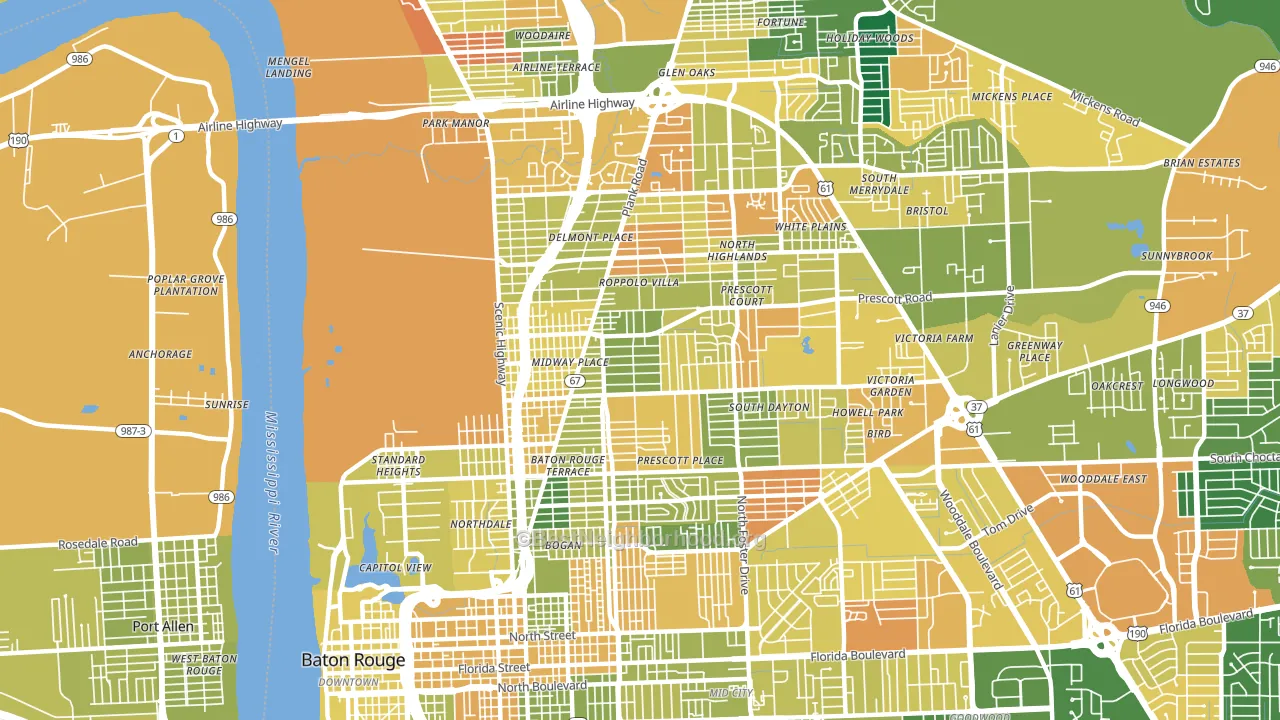 Mid City North, Baton Rouge, LA block-group voter-turnout map