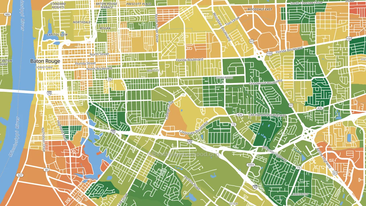Mid City South, Baton Rouge, LA block-group voter-turnout map