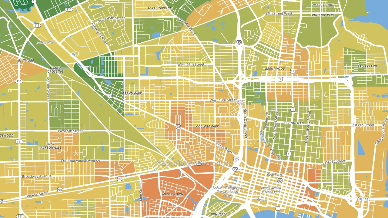 Mid-Westside, Jacksonville, FL block-group voter-turnout map