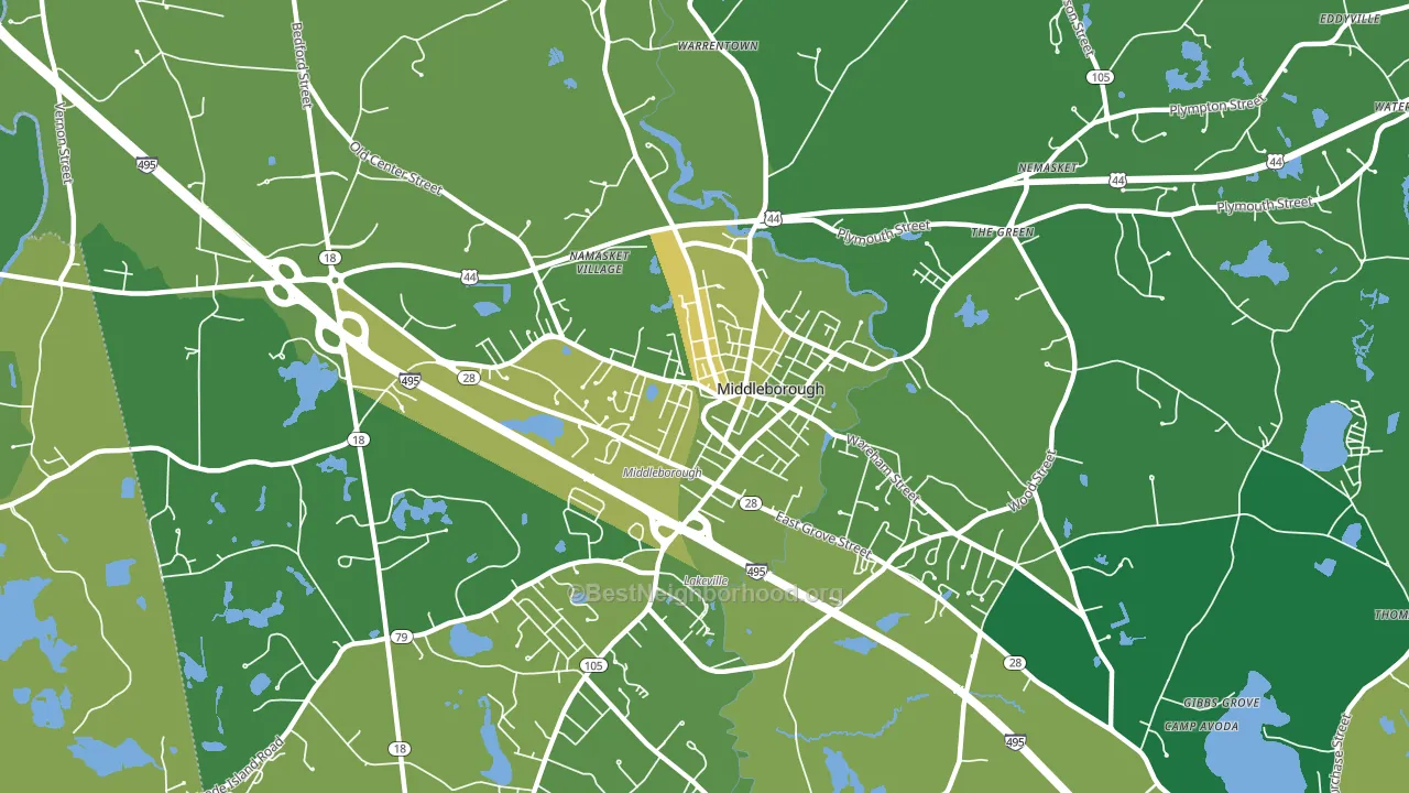 Middleborough Center, MA block-group voter-turnout map