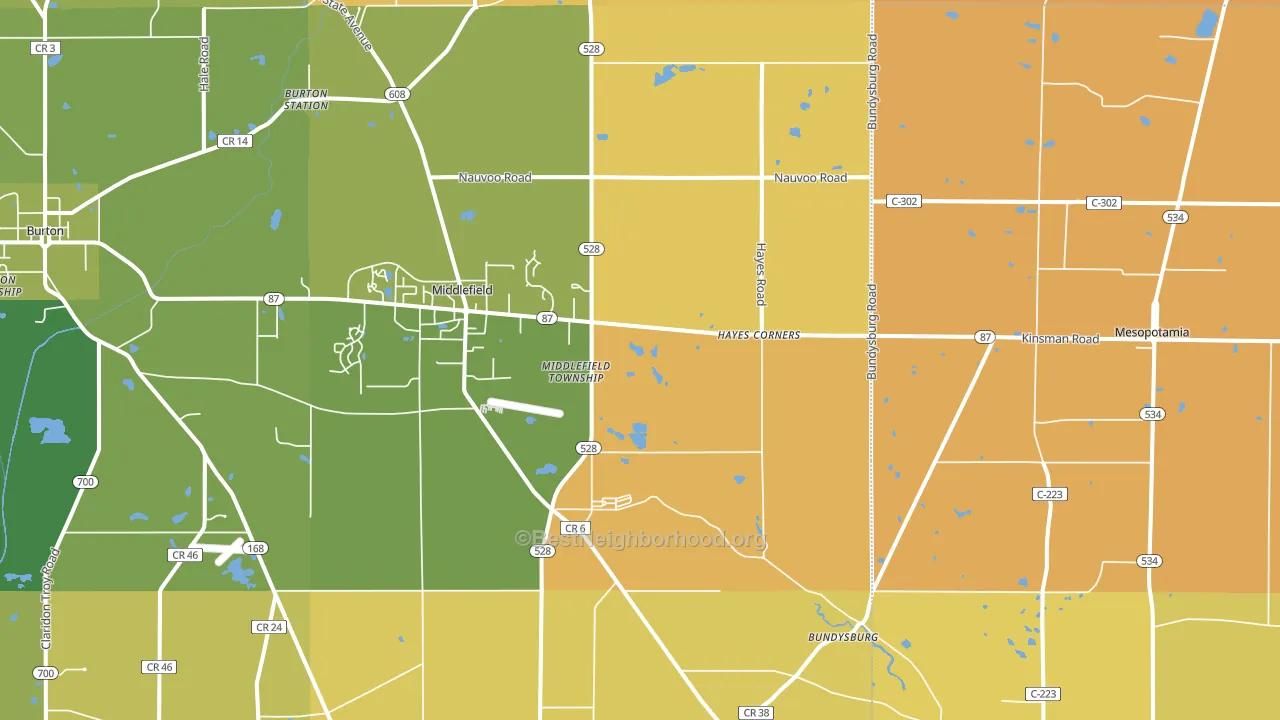 Middlefield, OH block-group voter-turnout map