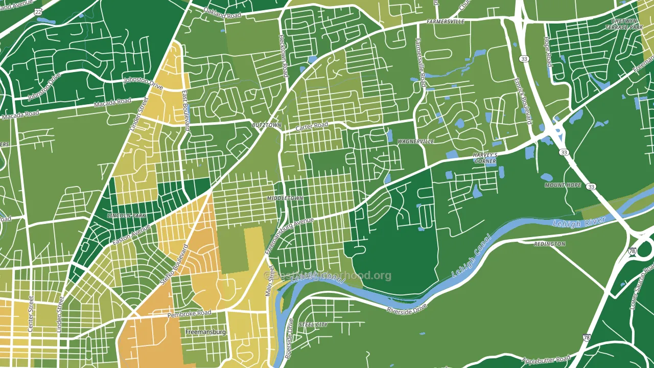 middletown, Bethlehem, PA block-group voter-turnout map