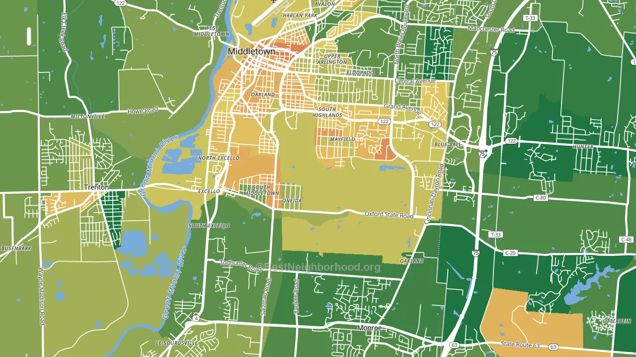Middletown, OH block-group voter-turnout map