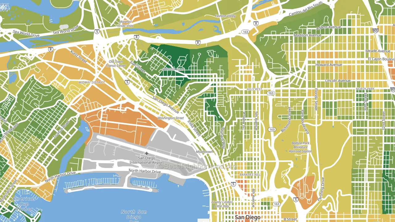 Middletown, San Diego, CA block-group voter-turnout map