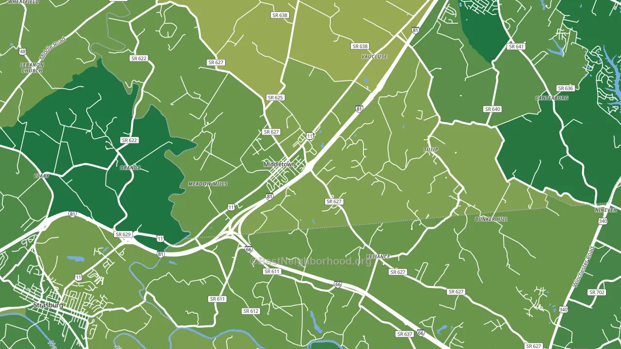 Middletown, VA block-group voter-turnout map