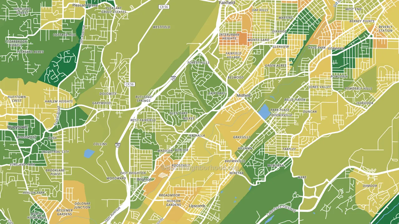 Midfield, AL block-group voter-turnout map