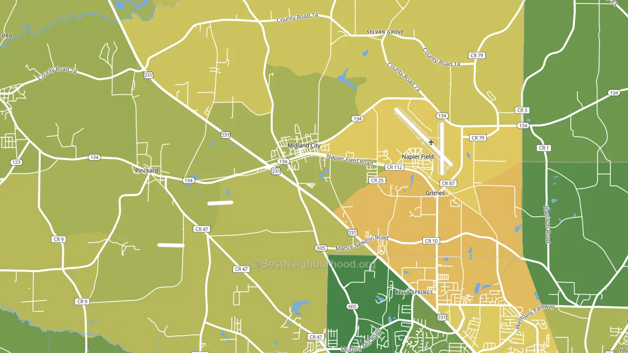 Midland City, AL block-group voter-turnout map
