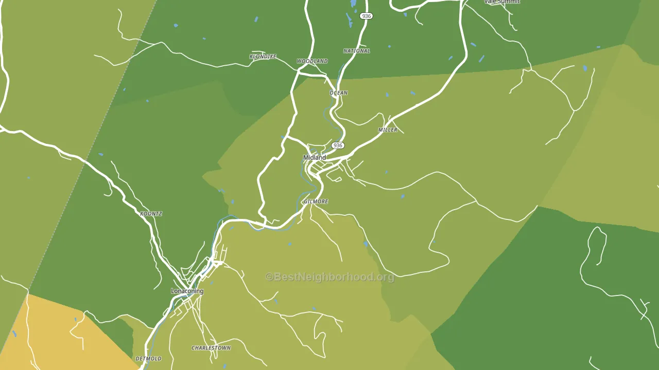 Midland, MD block-group voter-turnout map