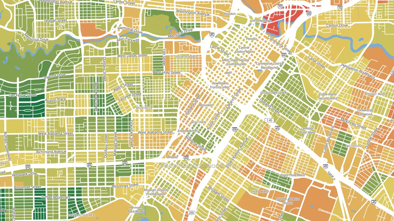 Midtown, Houston, TX block-group voter-turnout map