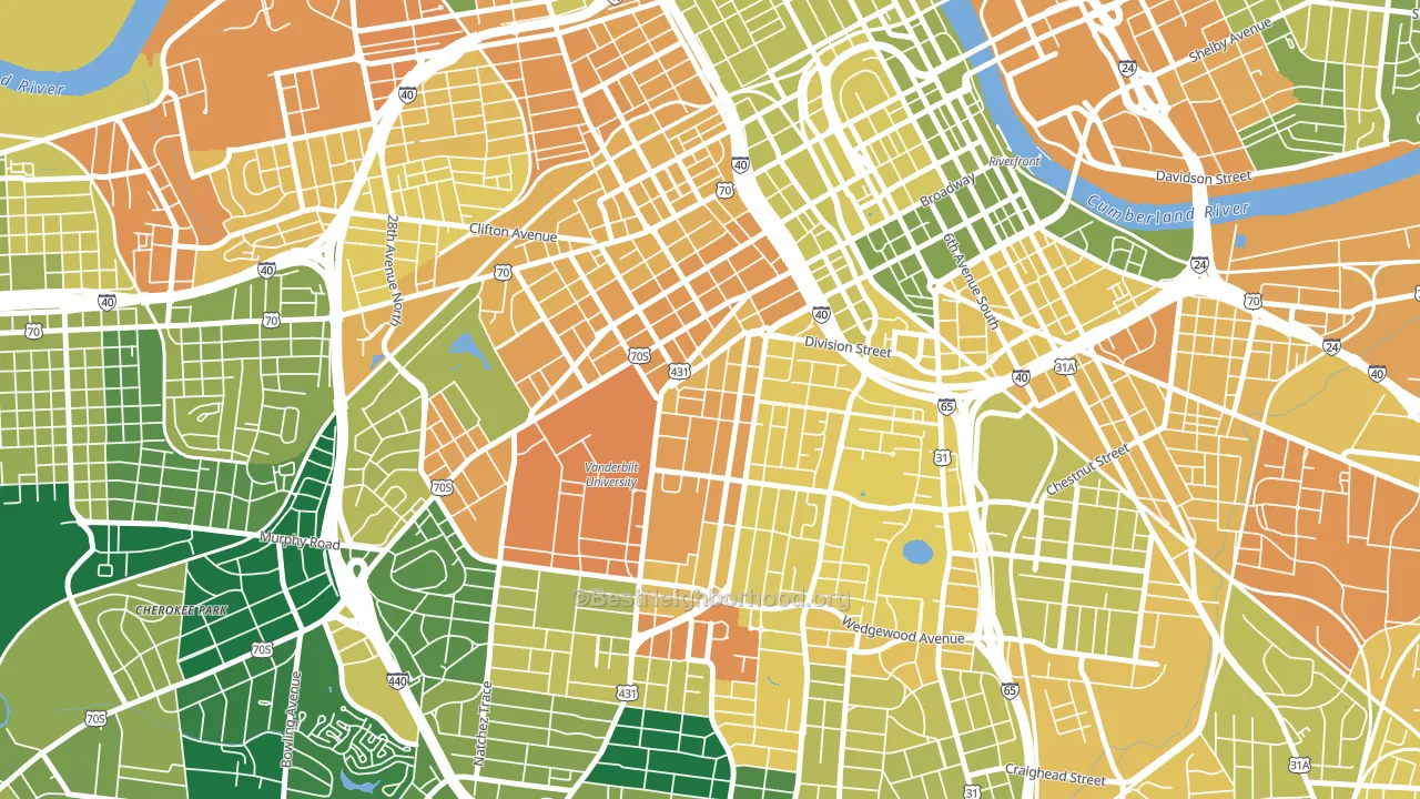 Midtown-Nashville, Nashville, TN block-group voter-turnout map